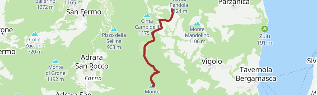 Route map: Trekking from Vigolo to Monte Bronzone